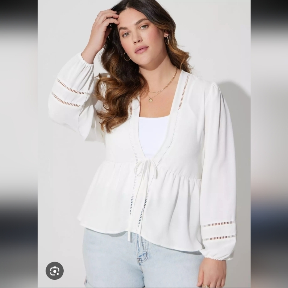 TORRID White Tie-Front Peasant Blouse